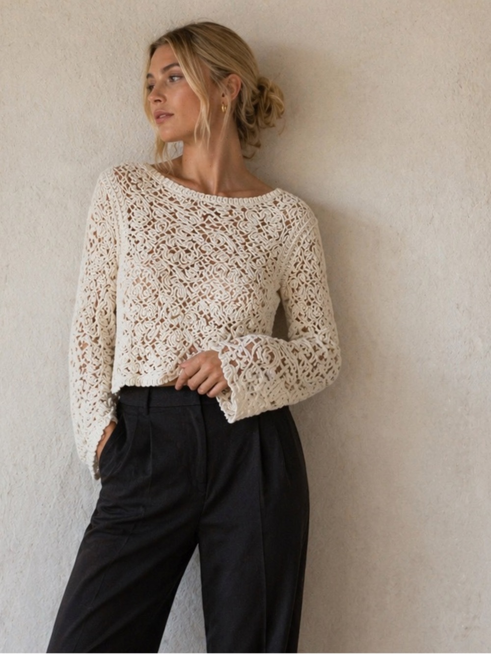 Line & Dot NWT Cotton Crochet Knit Top